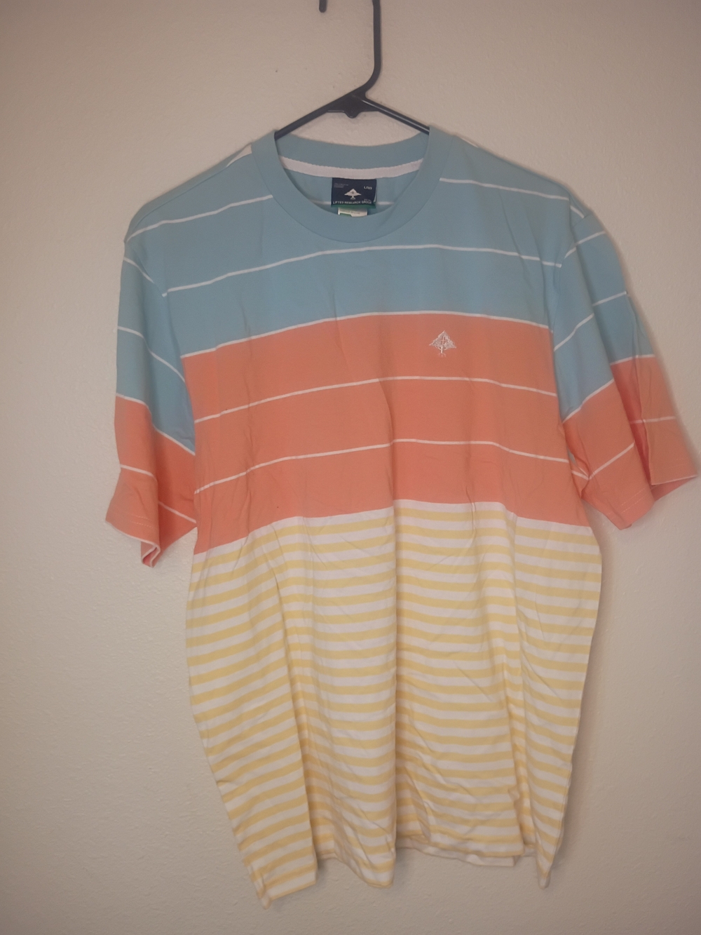 LRG T Shirt Light Blue, Coral & Yellow